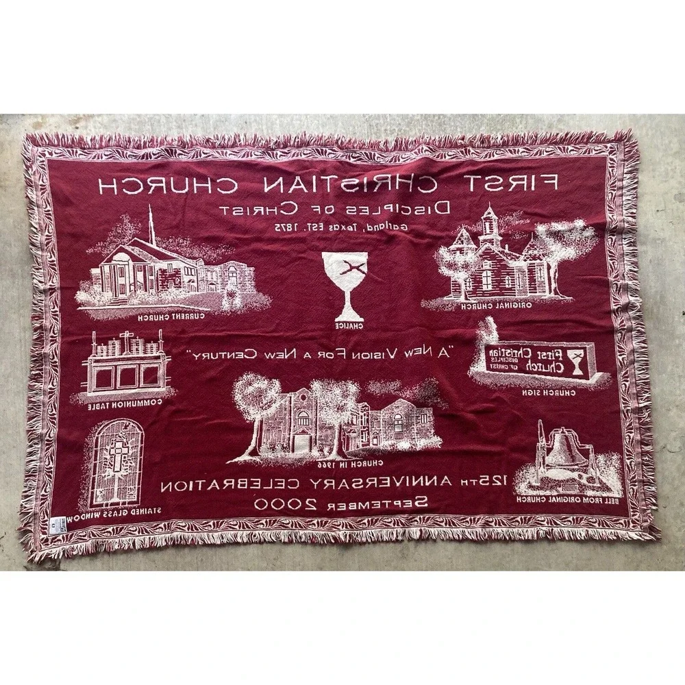 2000s “First Christian Church of Garland, Texas” Cotton Blanket Throw 48”X69”